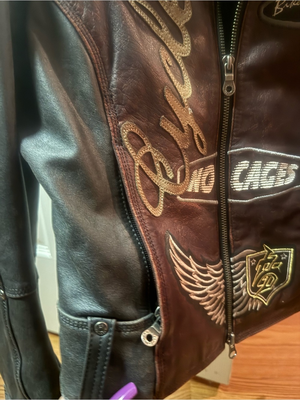 Harley-Davidson Black and Brown Leather Patchwork Women’s Biker Jacket - Picture 6 of 9
